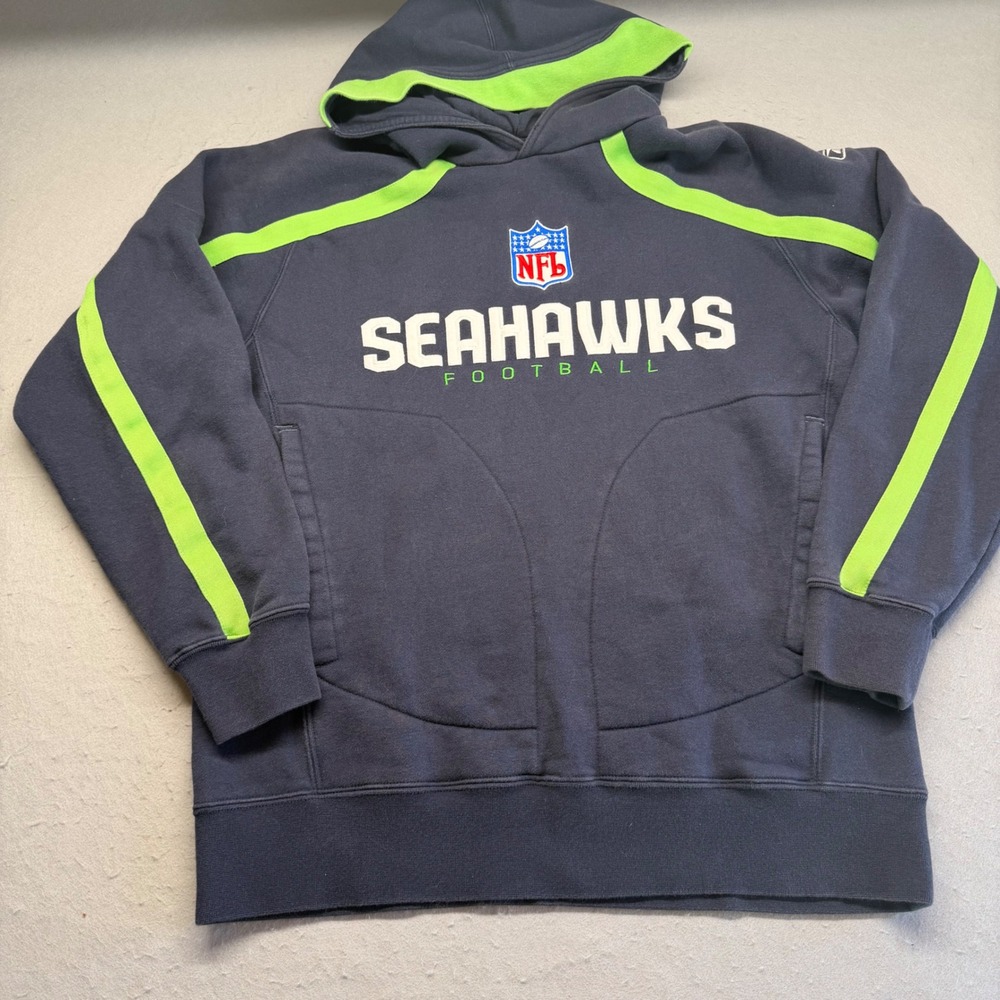 Reebok Hoodie Mens Small Blue Seattle Seahawks NFL Authentic Sideline Sweatshirt
